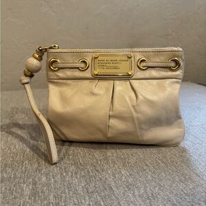 Marc Jacobs Ivory Leather Wristlet with Gold Accents
